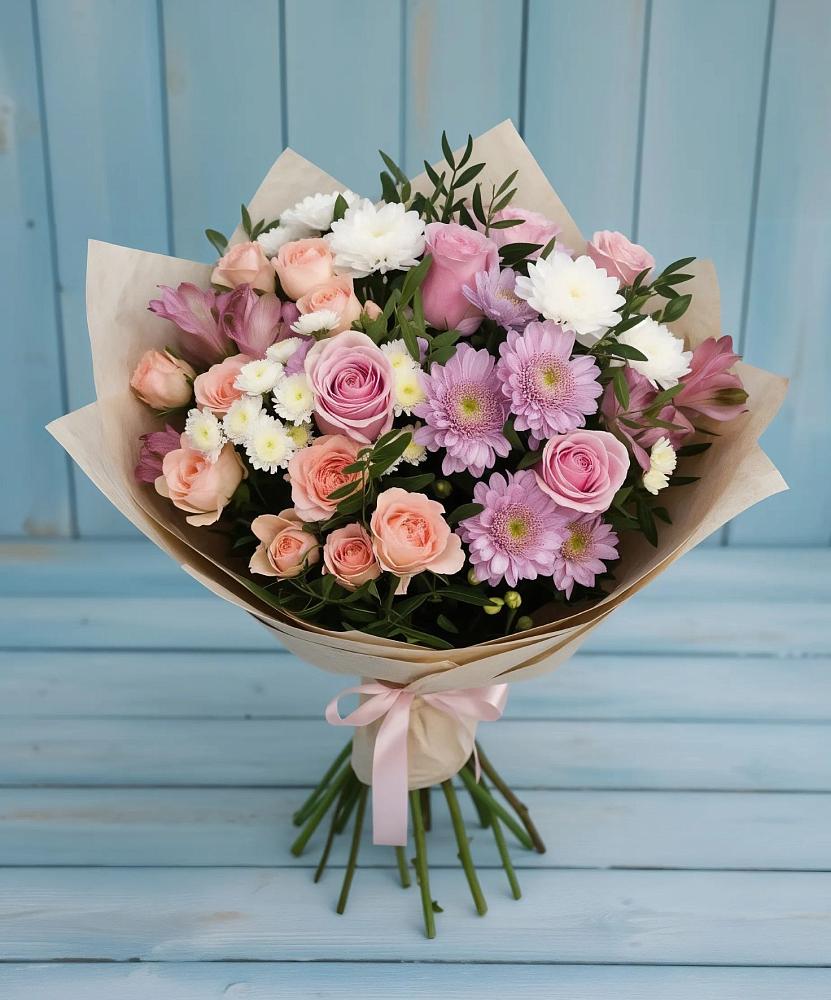 Букет цветов из: Хризантемы, Розы и Альстромерии в Сортавале