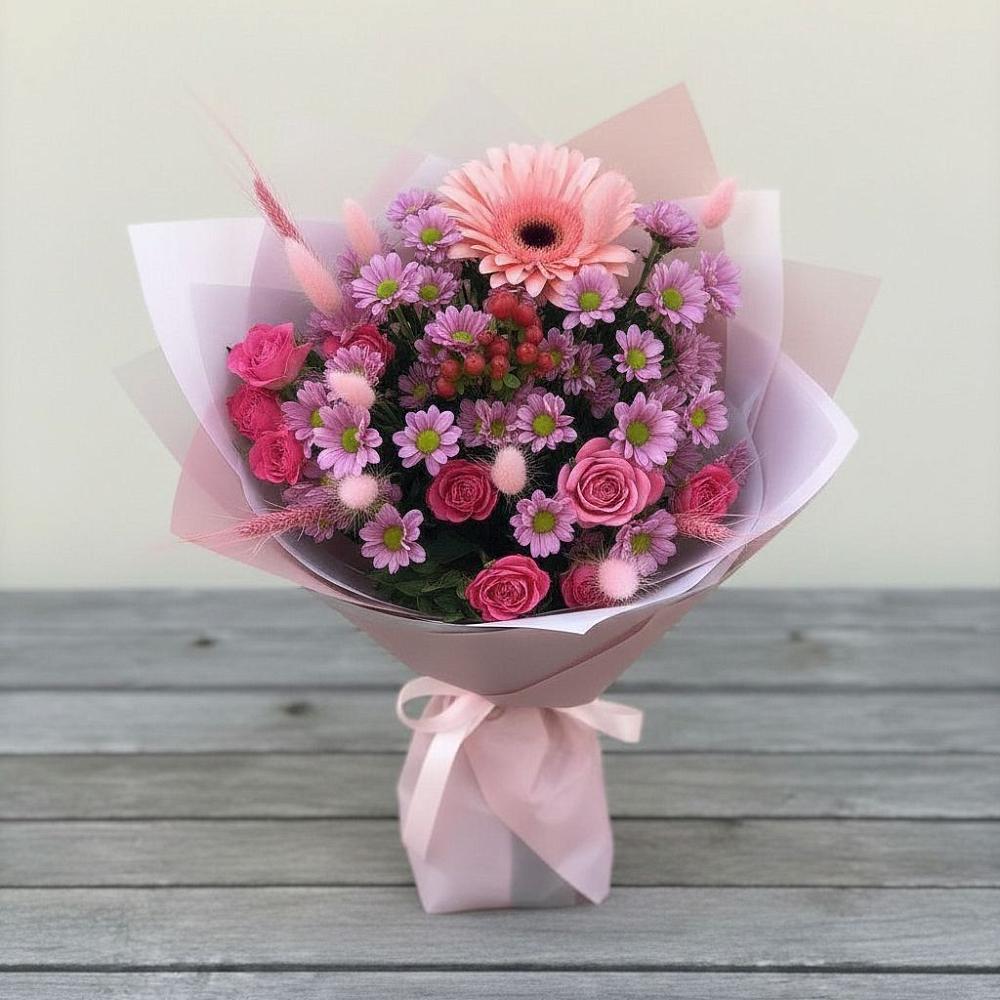 Букет цветов из: Розы, Герберы и Хризантемы в Сортавале